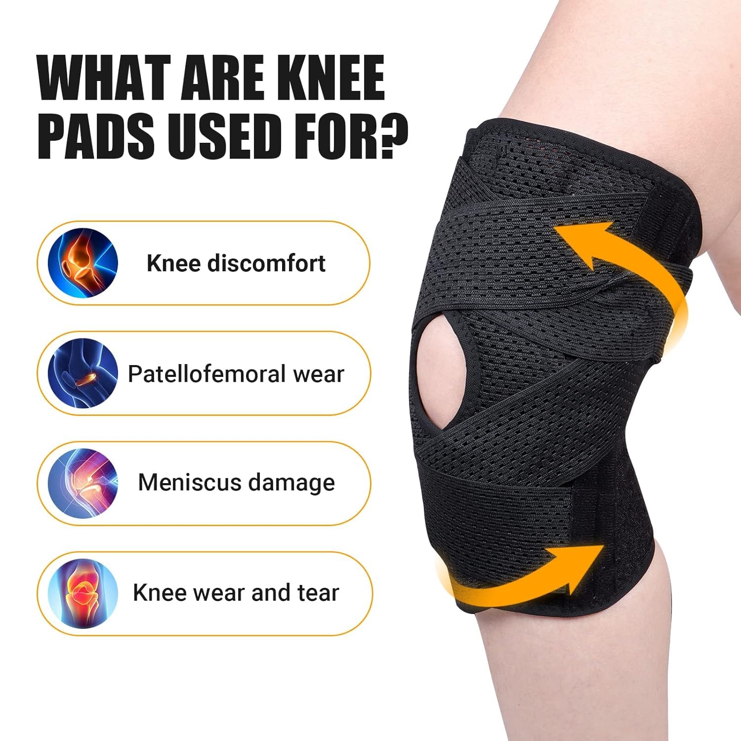 Adjustable Sports Knee Brace with Side Stabilizer, Professional Compression Support for Men & Women, Patella Pad, Arthritis Pain Relief