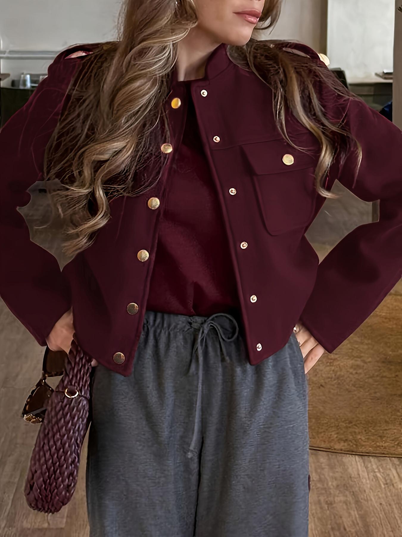 Women's Casual Fashion Coat Jackets with Button Decoration, Elegant Woven Fabric, Thick Material, Random Print Design, Fall & Winter Wear