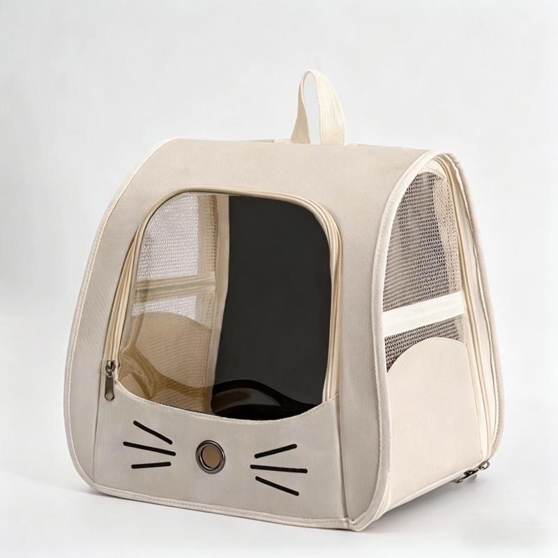 Transparent Bubble Window Cat Face Design Pet Backpack, Wide Strap Foldable Breathable Dog Bag, Ideal for Festive Occasions, Comfortable Travel Essential
