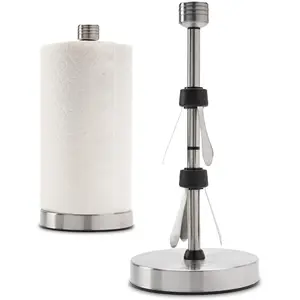 Heavy-Duty Stainless Steel Paper Towel Holder - Easy One-Handed Tear with Suction Cups - Modern Weighted Standing Countertop Dispenser for Kitchen - Holds All Paper Towel Rolls, Silver