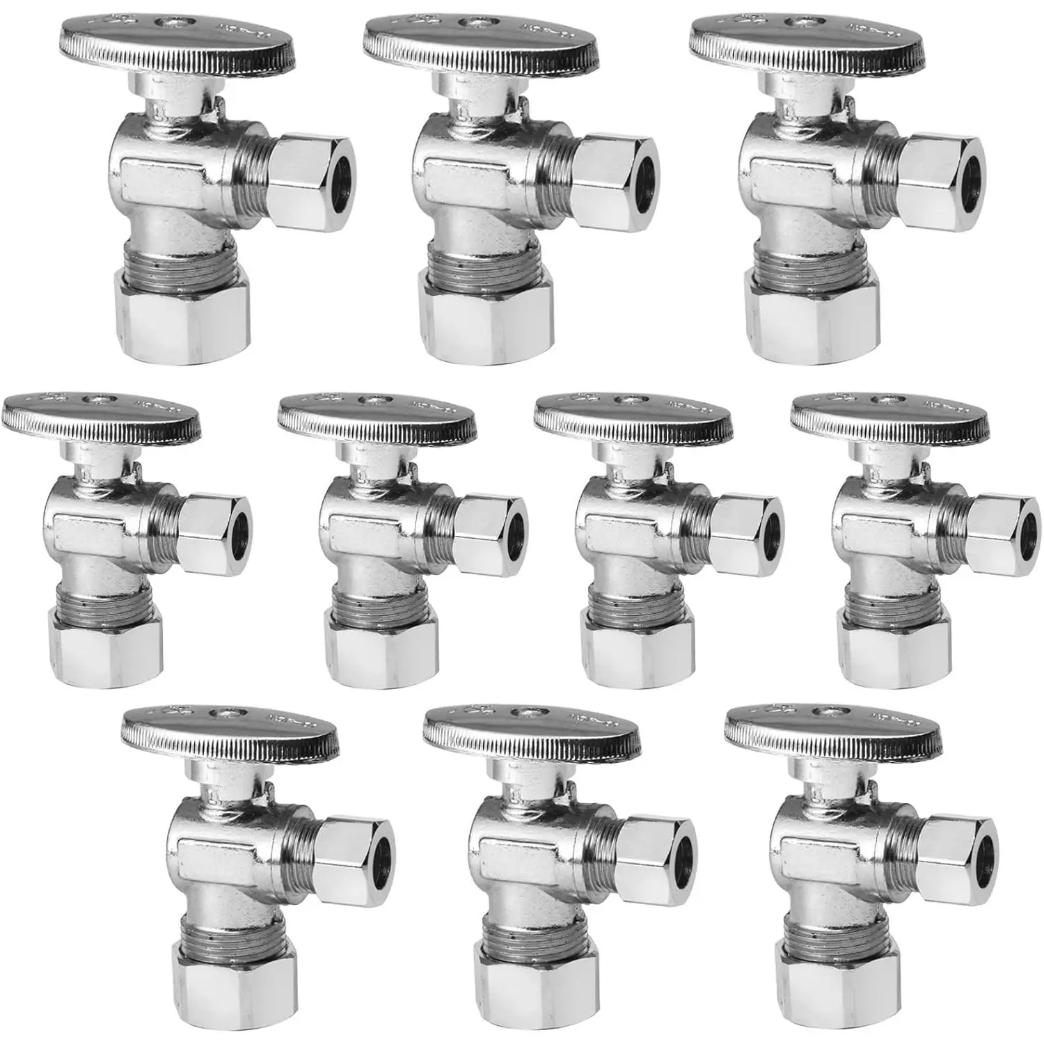 10 Pack Angle Compression Stop Valve, 1/4 Turn Water Shut Off Valve