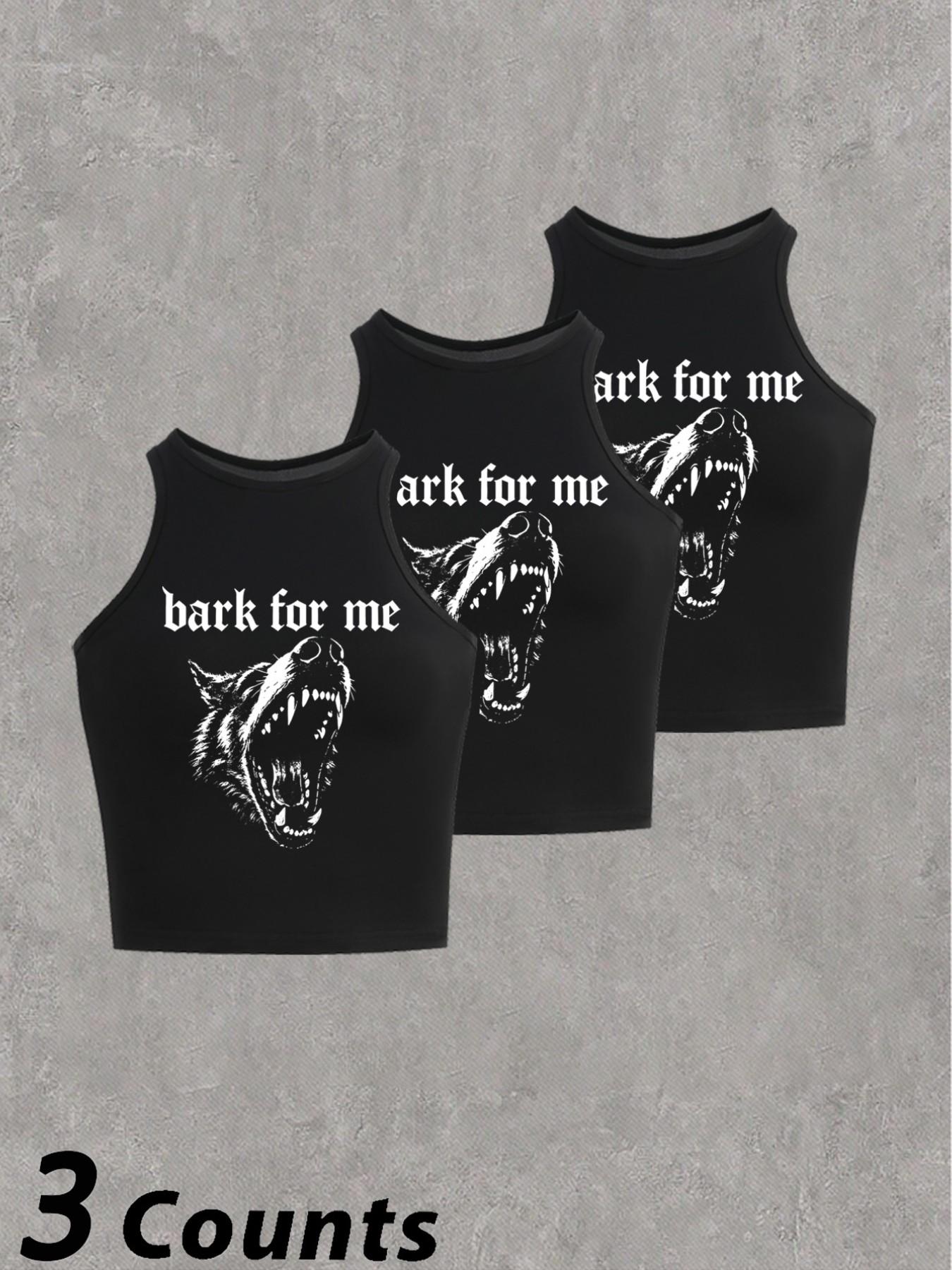 Women's 'bark for Me' Wolf Pattern Tank Top, Y2K Street Style, Gothic Sleeveless Shirt, Loose-Fitting, Multiple Colors Available