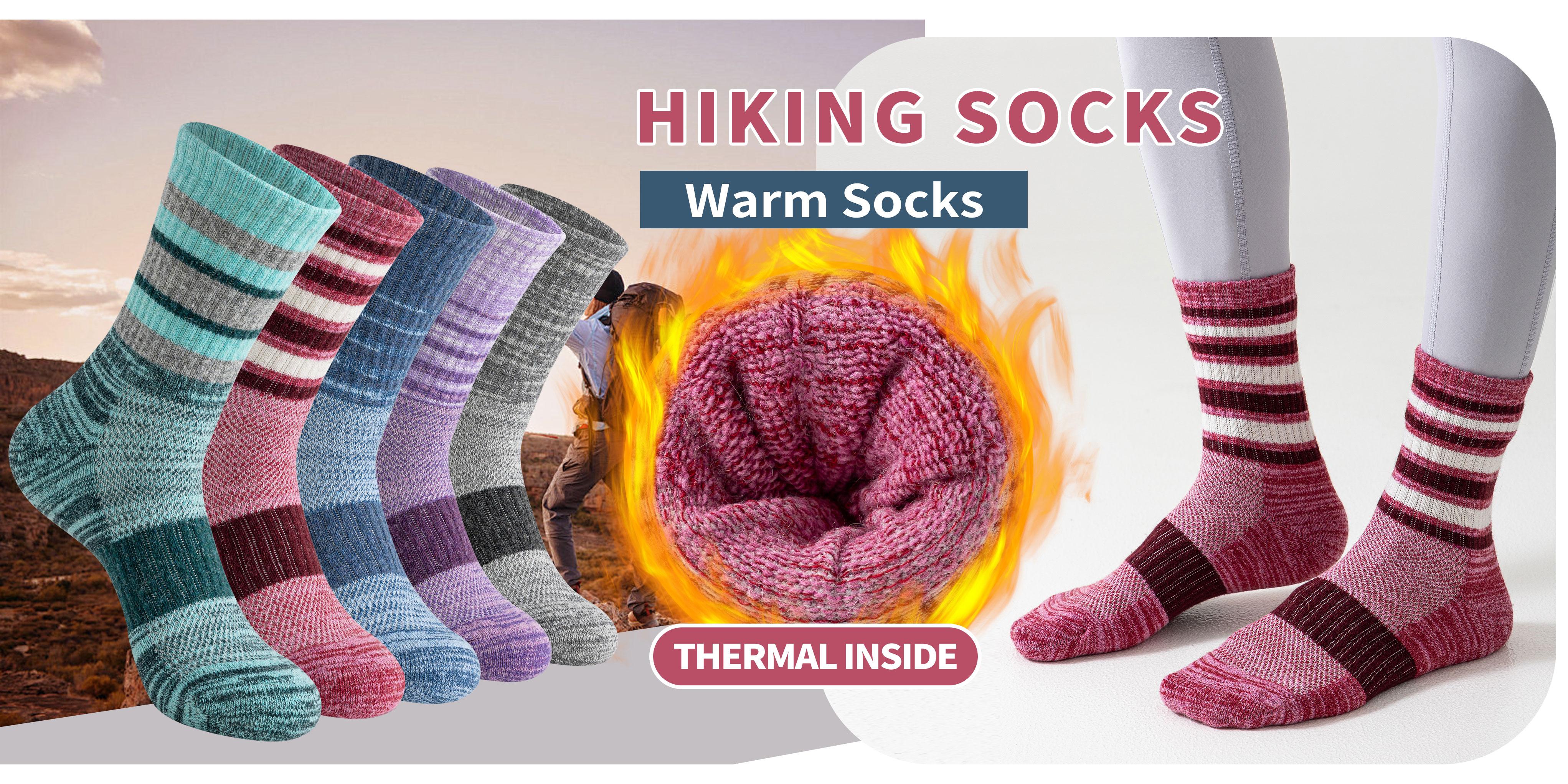 5 Pairs Merino Wool Hiking Socks For Women & Man Compression Support Sweat Absorbing Breathable Thick Cushion Work Socks Festival Gift Socks Striped Menswear