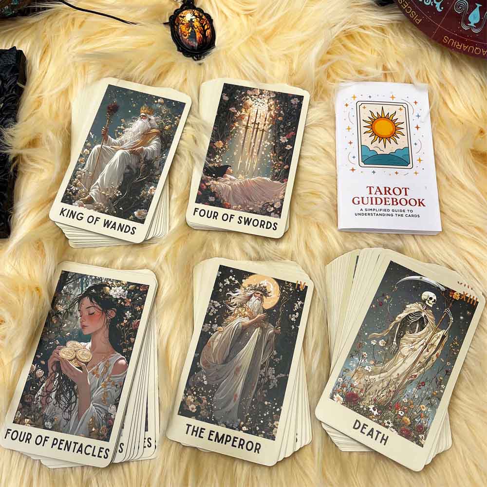 Ethereal Bloom Tarot Cards Deck, Classic Tarot Cards, 78 Pieces, 13x8 Cm, Traditional Design, Trust Flower Theme, Includes Paper Guide, Perfect for Divination Games