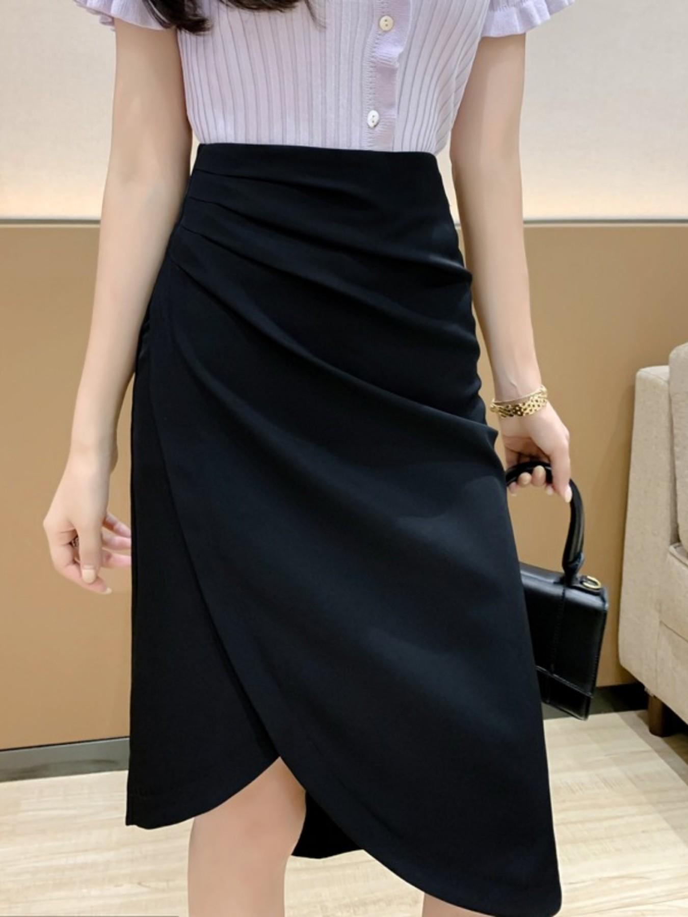 Women's High Waist A-Line Skirt, Pleated Midi Dress, Spring Summer Fashion, Slimming Hong Kong Style, New Arrival
