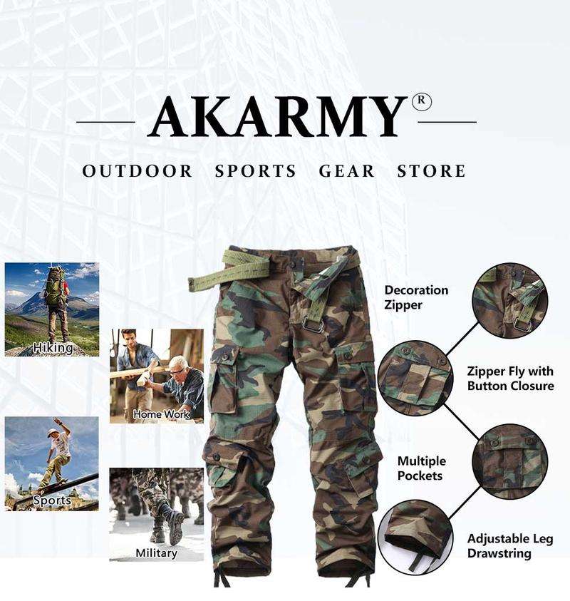 AKARMY Men's Casual Cargo Pants Military Army Camo Pants Combat Work Pants with 8 Pockets Hiking 3355-07 (No Belt) Fathersdaygift Tactical Uniform AKARMY Men's Casual Cargo Pants Military Army Camo Pants Combat Work Pants with 8 Pockets Hiking 3355-07 (No Belt) Fathersdaygift Tactical Uniform