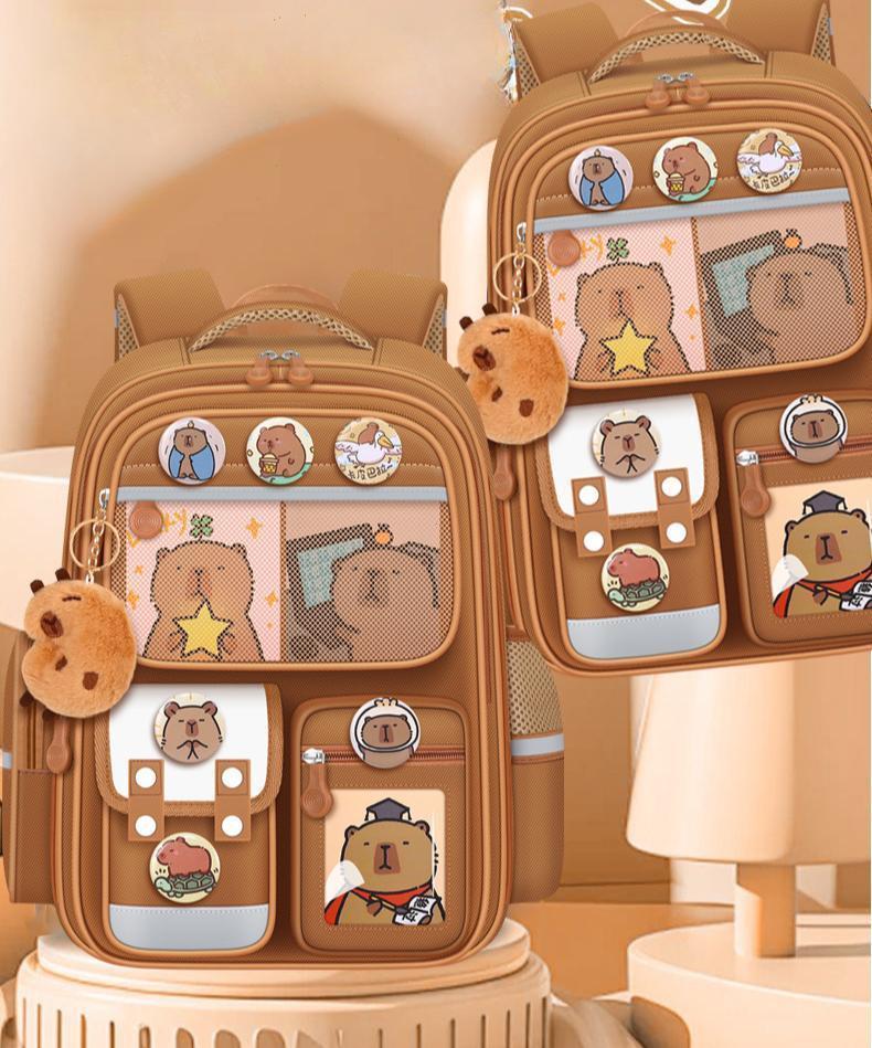 Capybara Orthopedic Book Bags for Boys, Waterproof Primary School Backpacks with Multiple Pockets for School Use