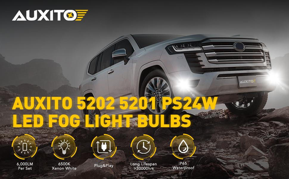 AUXITO 5202 LED Fog Light Bulbs, 6500K Cool White 6000 Lumen Plug And Play, 300% Brighter, 5201 PS19W 12085 PS24W Daytime Running Lights Replacement (Pack of 2)