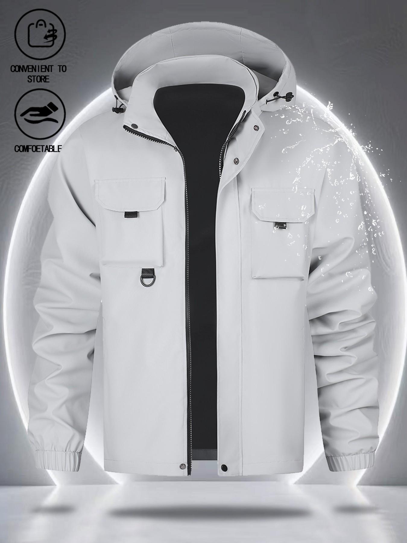 Men's Functional Workwear Jacket, Multi-Pocket Hooded Coat, Waterproof Durable, Outdoor Adventure, Hiking Camping, Fall Winter