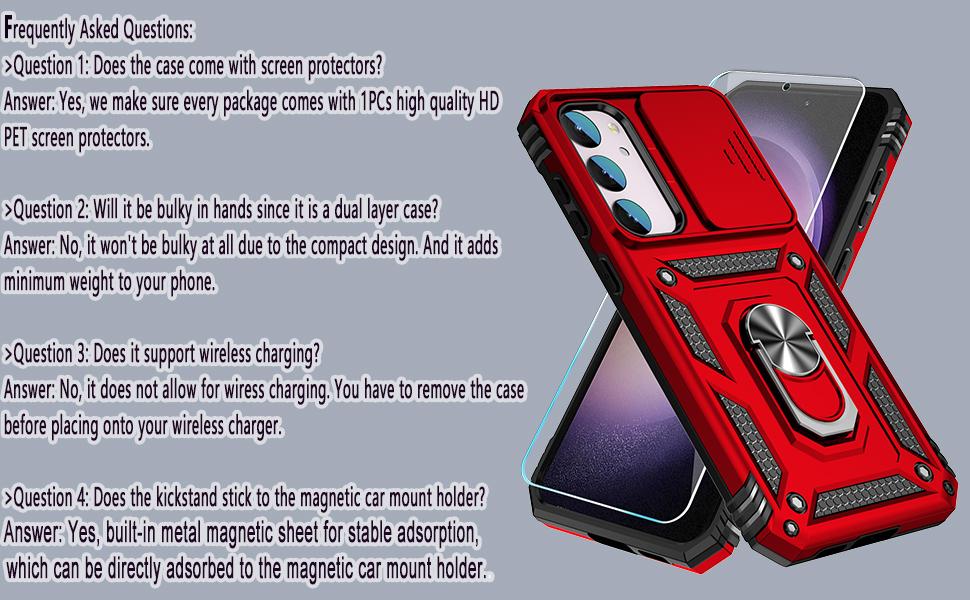 SunStory Phone Case for Samsung Galaxy S23 Case with HD Screen Protector & Slide Camera Cover & Rotated Ring Kickstand, [Military-Grade] [2 in 1] Phone Case for Galaxy S23 6.1'',Red