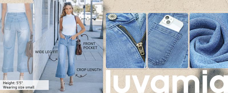 luvamia Wide Leg Jeans for Women Trendy High Waisted Flare Jeans Cropped Denim Pants Stretchy Baggy with Patch Pockets Bottom Womenswear Wideleg Basic bootcut jeans baggy jeans jeans for women Trouser