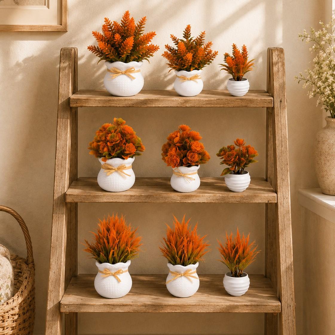 3pcs Autumn Artificial Plants Set, Mixed Sizes, Perfect for Harvest Festival, Halloween, Christmas, Fall Parties, Home Decor