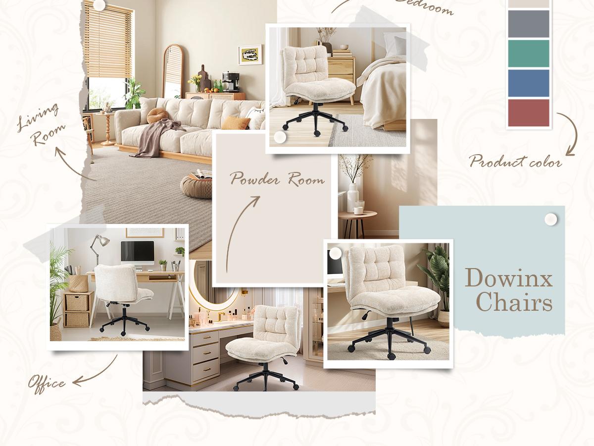 Dowinx Criss Cross Chair with Wheels, Premium Fabric Morden Home Vanity Chair Wide Seat，DualLayer Thickened Cushion