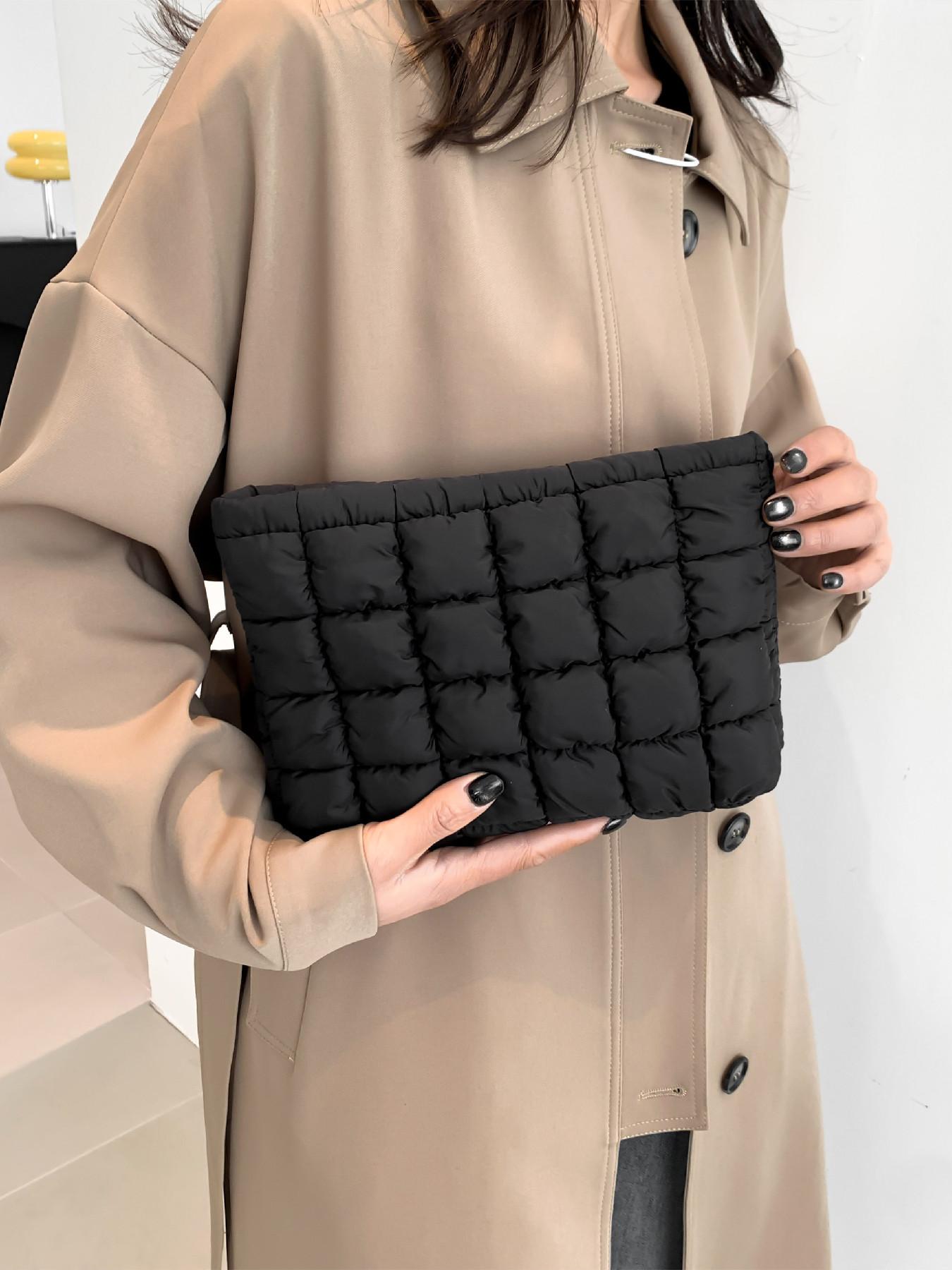 Ladies' fashion quilted plaid convenient makeup bag, casual solid color pleated design lightweight large-capacity storage bag, Makeup Organizer Pouch, Cosmetic Pouch