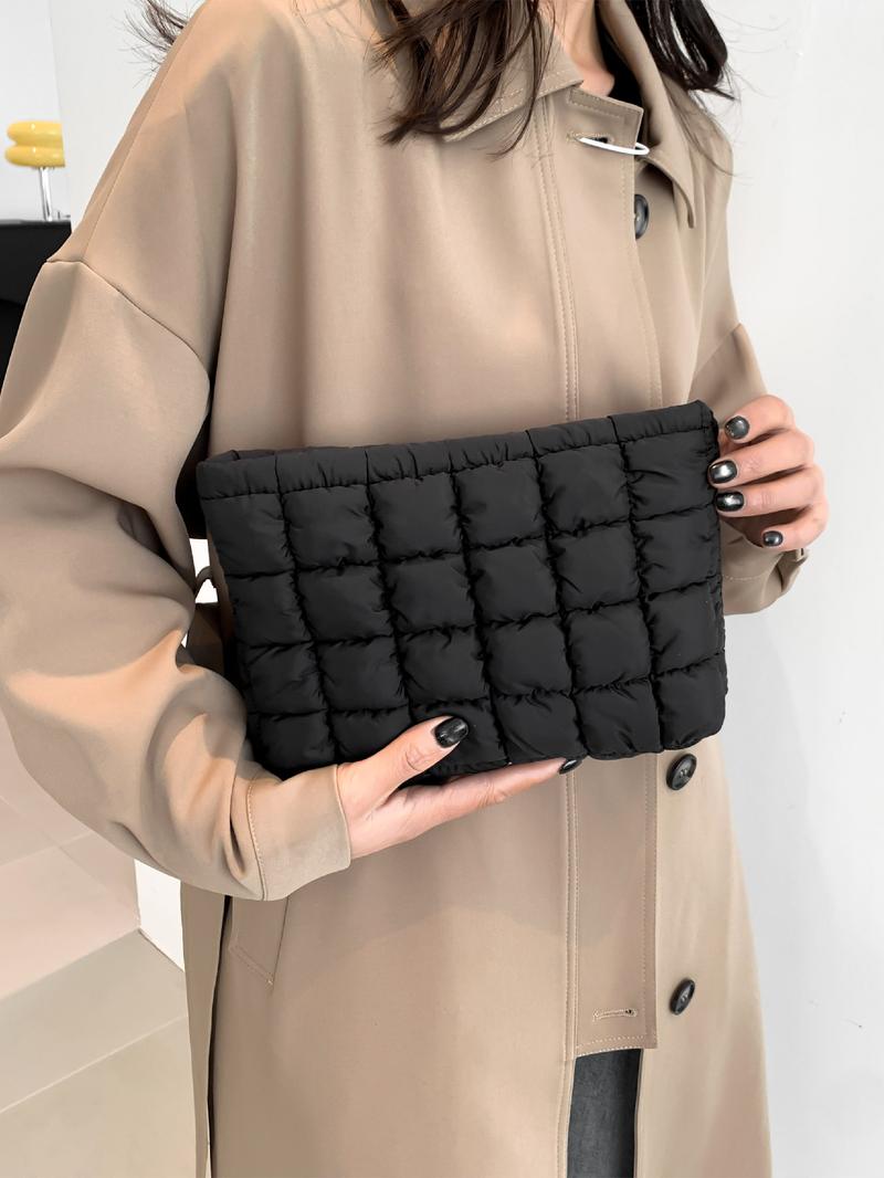 Ladies' fashion quilted plaid convenient makeup bag, casual solid color pleated design lightweight large-capacity storage bag Cosmetic Pouch