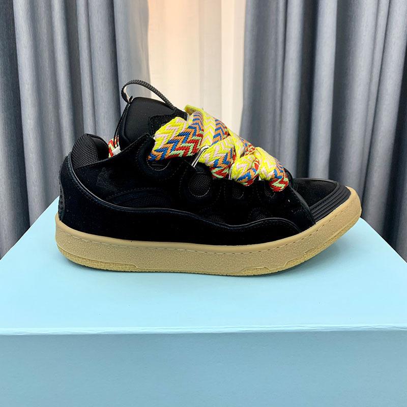 2026 ins Lanvin chunky dad shoes for men and women, leather patchwork lace-up CURB shoes, German training style trendy sports casual sneakers