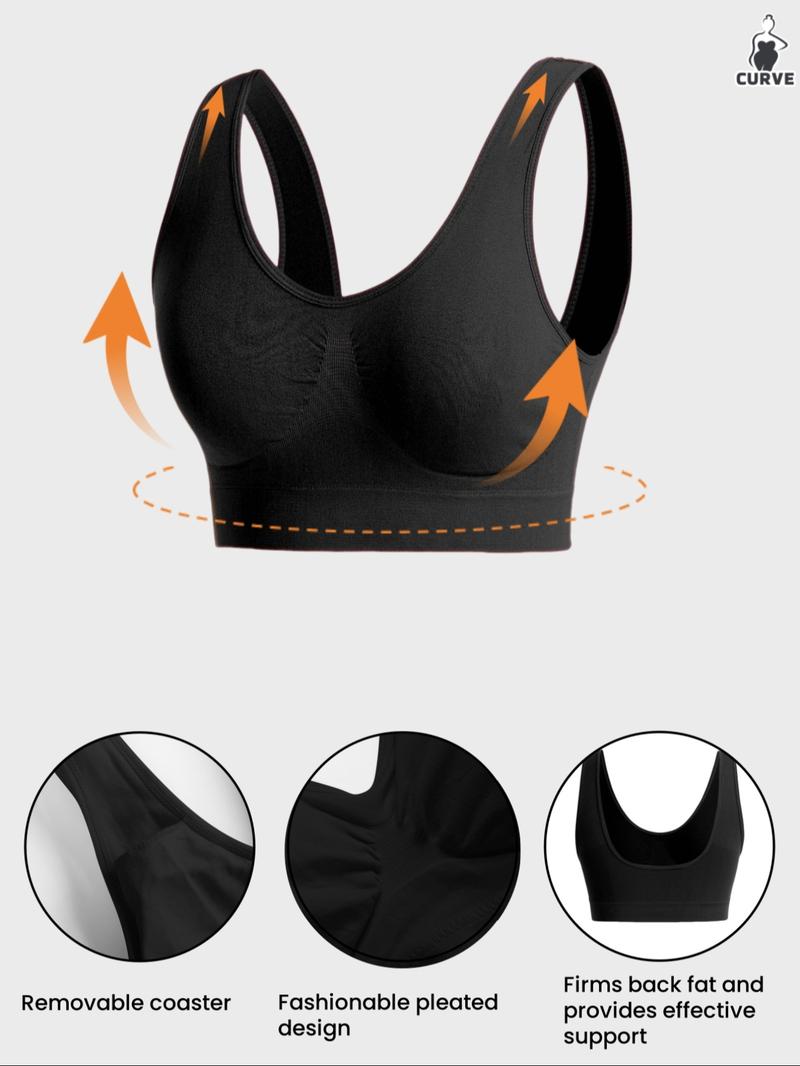 Women's Plus Size Push Up Bra, Soft Comfortable Wide Strap Crop Top, U-Shape Back,With Removable Pads,  Casual Basic Top,Lady Underwear All Season Wear, Solid Backless Bra