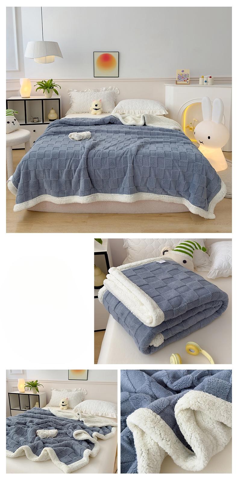 Plaid Taffeta Lamb Fleece Blanket, Thick Warm, Cozy Blankets, Suitable for Autumn Winter, Single Double Use, Dormitory Sofa Cover Blanket