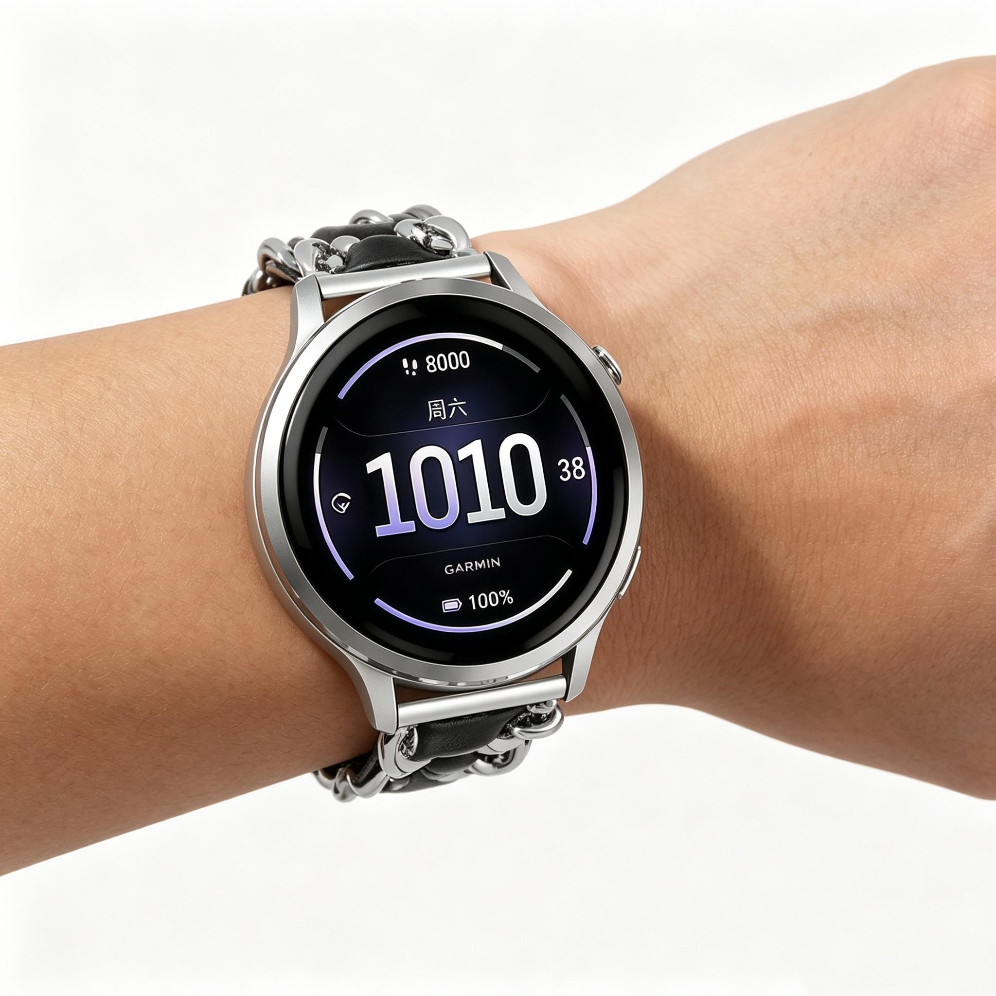 Suitable for Garmin Venu 3 strap 45mm/Venu 4 45mm/Venu2/Vivoactive 4, 22mm quick release steel metal strap replacement strap, suitable for Forerunner 570-47mm/265/255 women's Cuban strap