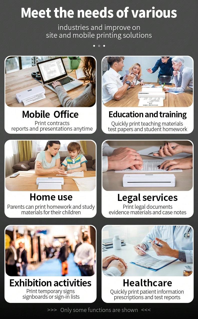 Portable Wireless Inkless Printer, Bluetooth-compatible Thermal Printer Compatible with iOS Android Laptop, Supports Us Letter and A4 Paper