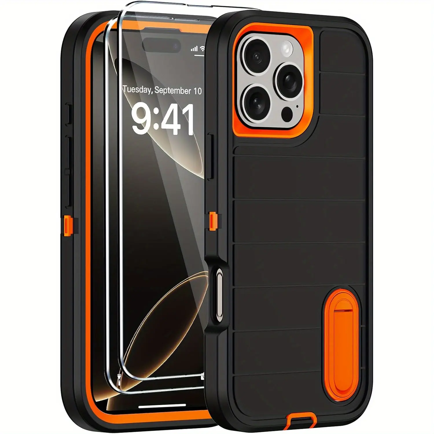 Phone Case - for iPhone 17 16 15 14 13 12 Pro Max 16 Pro 16 Plus Case with 2 Screen Protectors, Heavy Duty Shockproof Drop Protection Military Grade Tri-Layer Phone Cover with in Invisible Kickstand for Apple 11