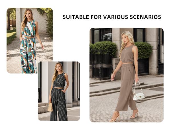 GRECERELLE Two Piece Sets for Women Sleeveless Crop Top Wide Leg Pants Sweat Set for Women Tracksuits 2026 Summer