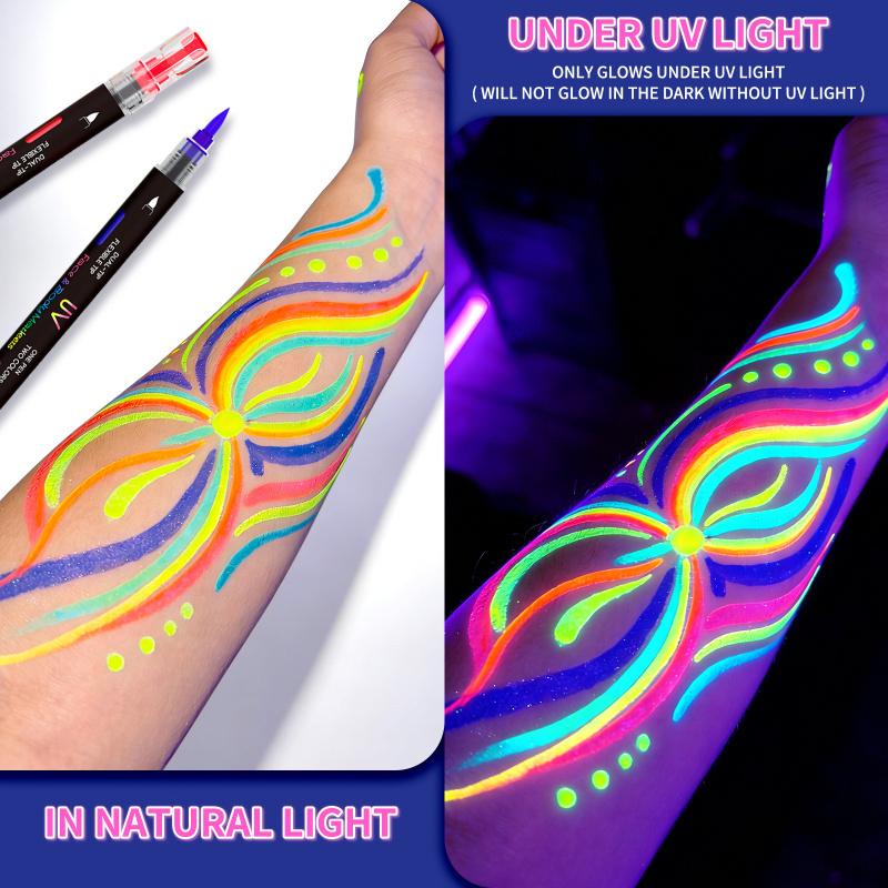 Glow in The Dark Face Paint Markers 8Pack 16 Colors, Black Light Neon Body Paint Pens for Skin, Washable Formula UV Temporary Tattoo for Birthday Glow Party Supplies Halloween Makeup Easter Basket Stuffers