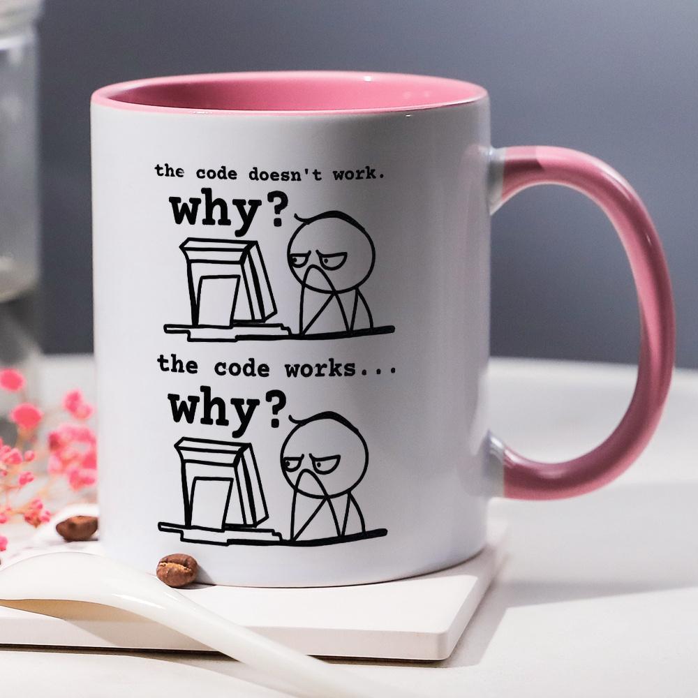 11Oz Ceramic Coffee Mug - "Code Doesn't Work... Why?" Funny Programming Slogan - Microwave Oven Suitable, Durable Design, Perfect Gift for Programmers, Engineers, IT Professionals - Office and Home Use, Work Humor, High Quality Printing,