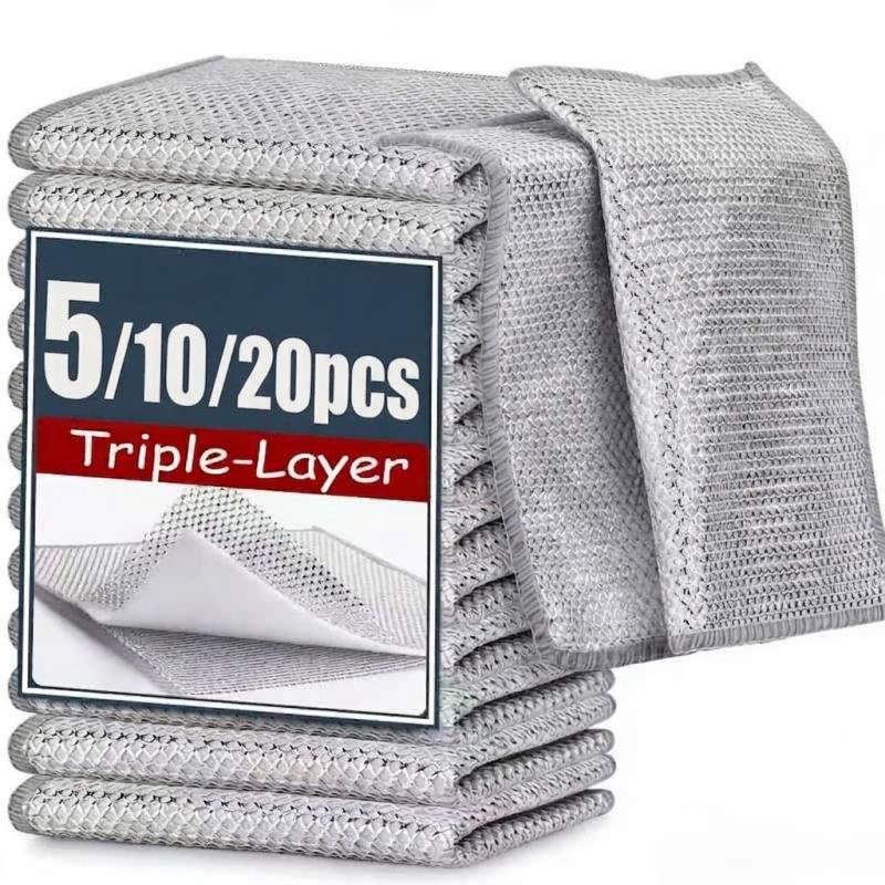 5/10/20-Pack: Newly Upgraded Triple-Layer Metal Wire Dishcloths — Skin-Friendly and Odorless, Multi-Purpose Metal Wire Cleaning Cloths | Wet & Dry Use | Suitable for Cleaning Dishes, Sinks, and Stovetops | Stainless Steel Household Scouring Pads