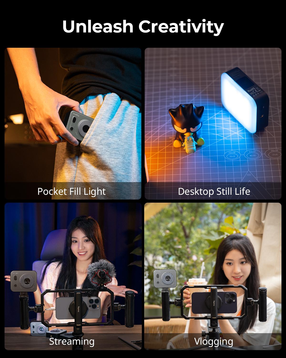 SmallRig Vibe P96 Pro Led Video Light, Portable Camera Light for Photography, Cold Shoe Light, CRI95+, 2500-6500K, 5 Effects, Fill Light Accessories for Content Creator, Streaming Black and pink 4660/4786 Smartphone Lighting