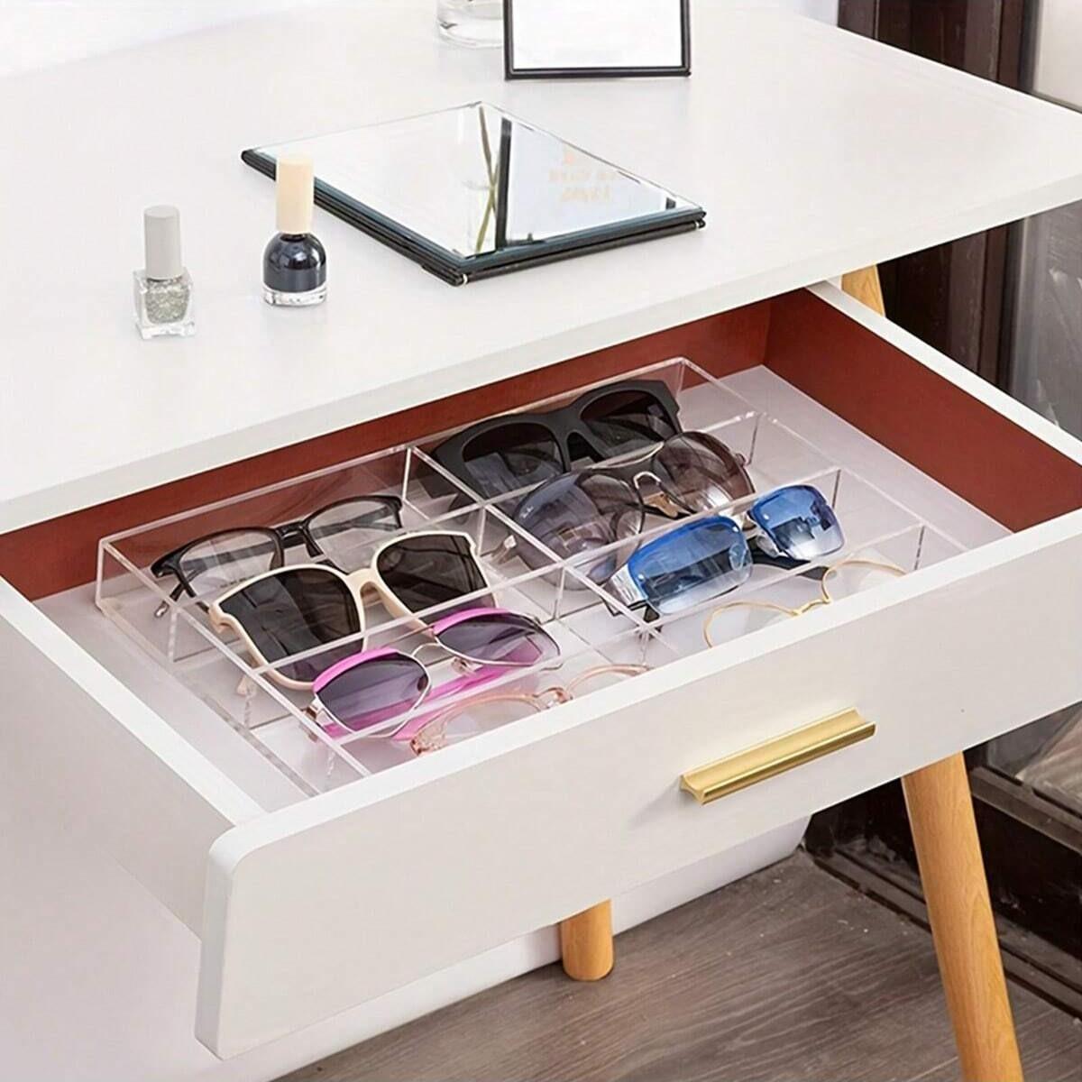 Luxury Eyeglass Display Tray, Perfume Cosmetics Storage Plate, High-Definition Transparent Acrylic Desktop Organizer, 6 Compartment Holder