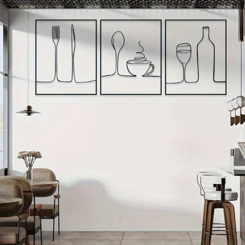 Modern Metal Wall Art Kitchen Decor, Fork Spoon Coffee Cup Wine Glass Set, Ideal for Home Bar Cafe, Indoor Hanging Modern Wall Decoration