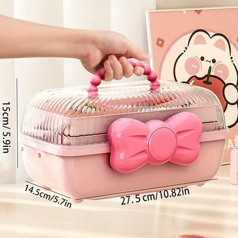Cute Multi-Layer Desktop Storage Box, Organizer for Toys & Cosmetics, Rotating Hair Accessory Holder, Home Office Organization Solution