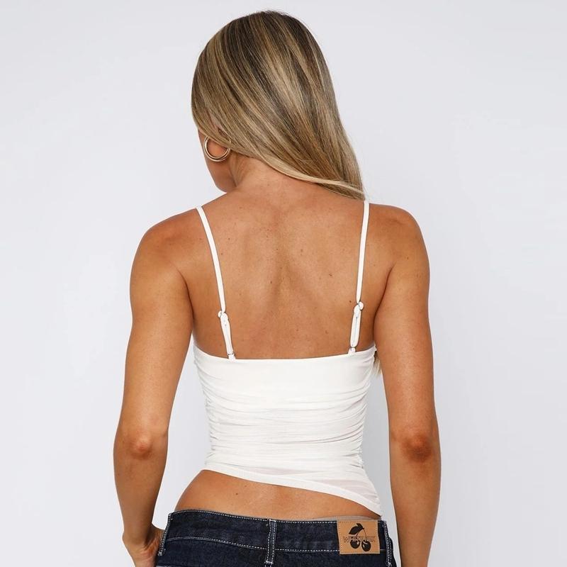 Women's Solid Sheer Short Cami Top, Fashion Casual Sleeveless Top for Daily Outdoor Wear, Women Clothing for Summer, Womenswear