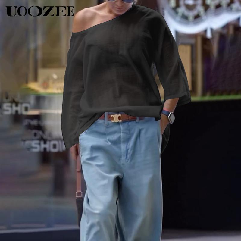 UOOZEE Women's Summer Cotton Blouses - Off Shoulder Long Sleeve Tops in Solid Color for Casual Wear High-Quality Material Multiple Color Options T-shirts