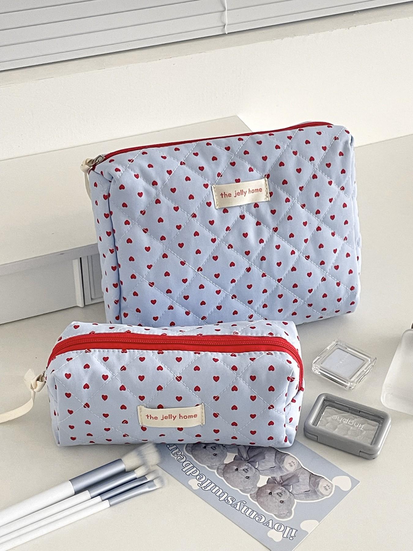 Heart Cosmetic Bag 2026 New High Aesthetic Storage Bag, Portable Large Capacity Wash Kit, Casual Random Print Design, Travel Cosmetic Bag, Cosmetic Pouch
