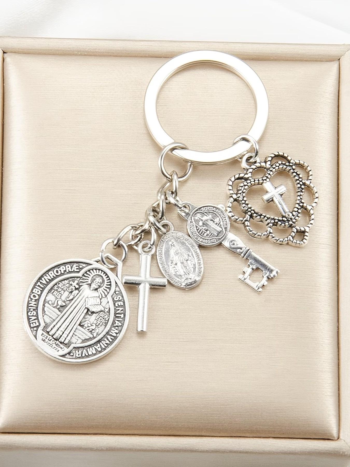 Religious Novelty Keychain, Saint Benedict and Mary Cross, Prayer Protection Charm, Bag and Phone Decoration, Exquisite Gift
