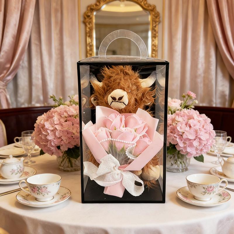 Highland Cow Rose Artificial Flower PVC Gift Box, Wedding & Home Decoration Flowers, suitable for Giving to your Girlfriend/Wife on a Date or to Express Love, Valentine's Day Gifts, Birthday Gifts, Bridal Favors #TOP PICKS
