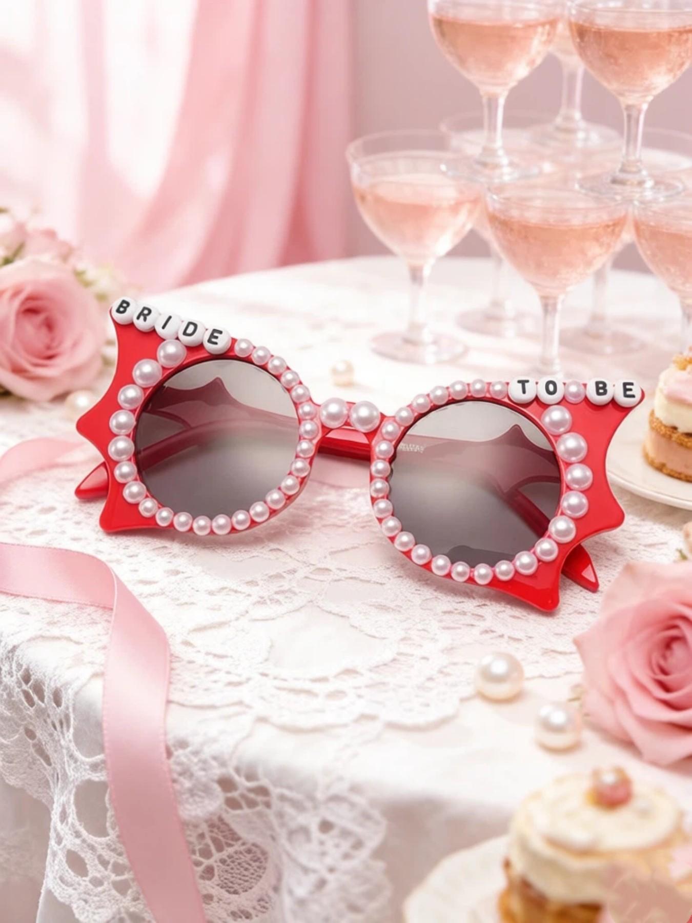 Elegant Bat-Shaped Sunglasses for Wedding Parties, Featuring Multiple Imitation Pearls, Stylish Accessory for Special Occasions