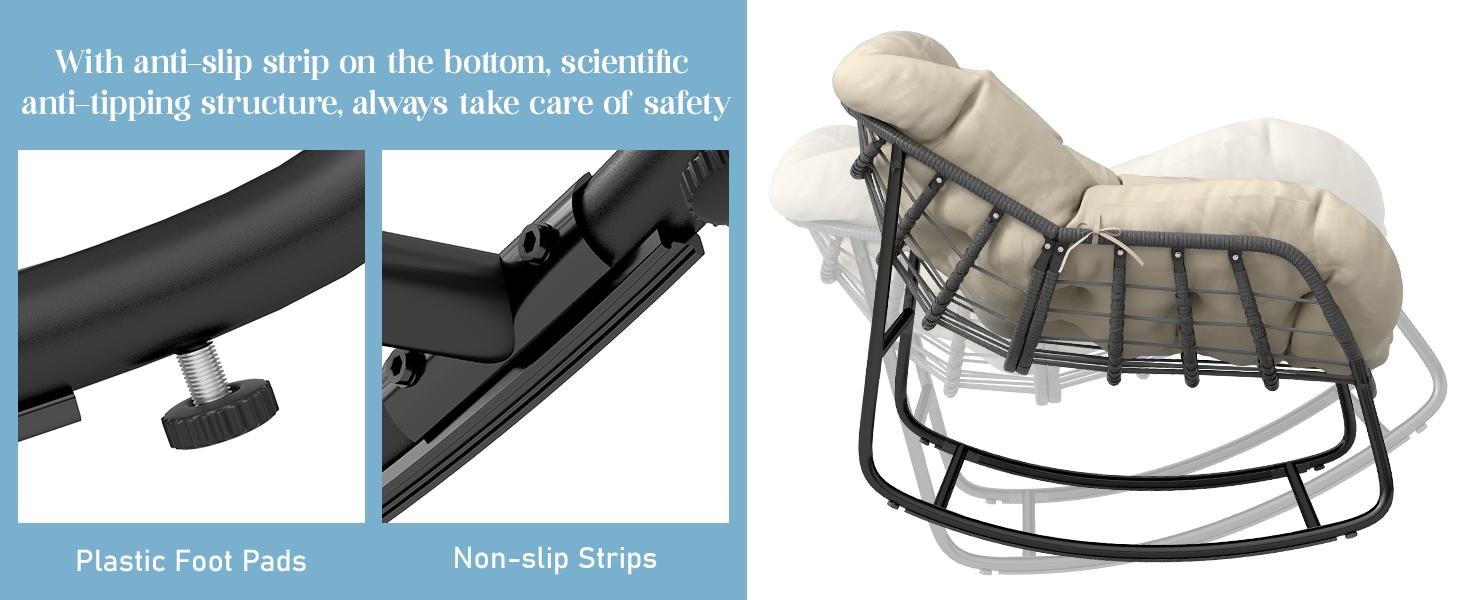 Outdoor Rocking Chair with Thick Cushion,450/550 lbs Capacity, Indoor Egg Rocking Chair with Adjustable Backrest for Backyard, Balcony, Living Room