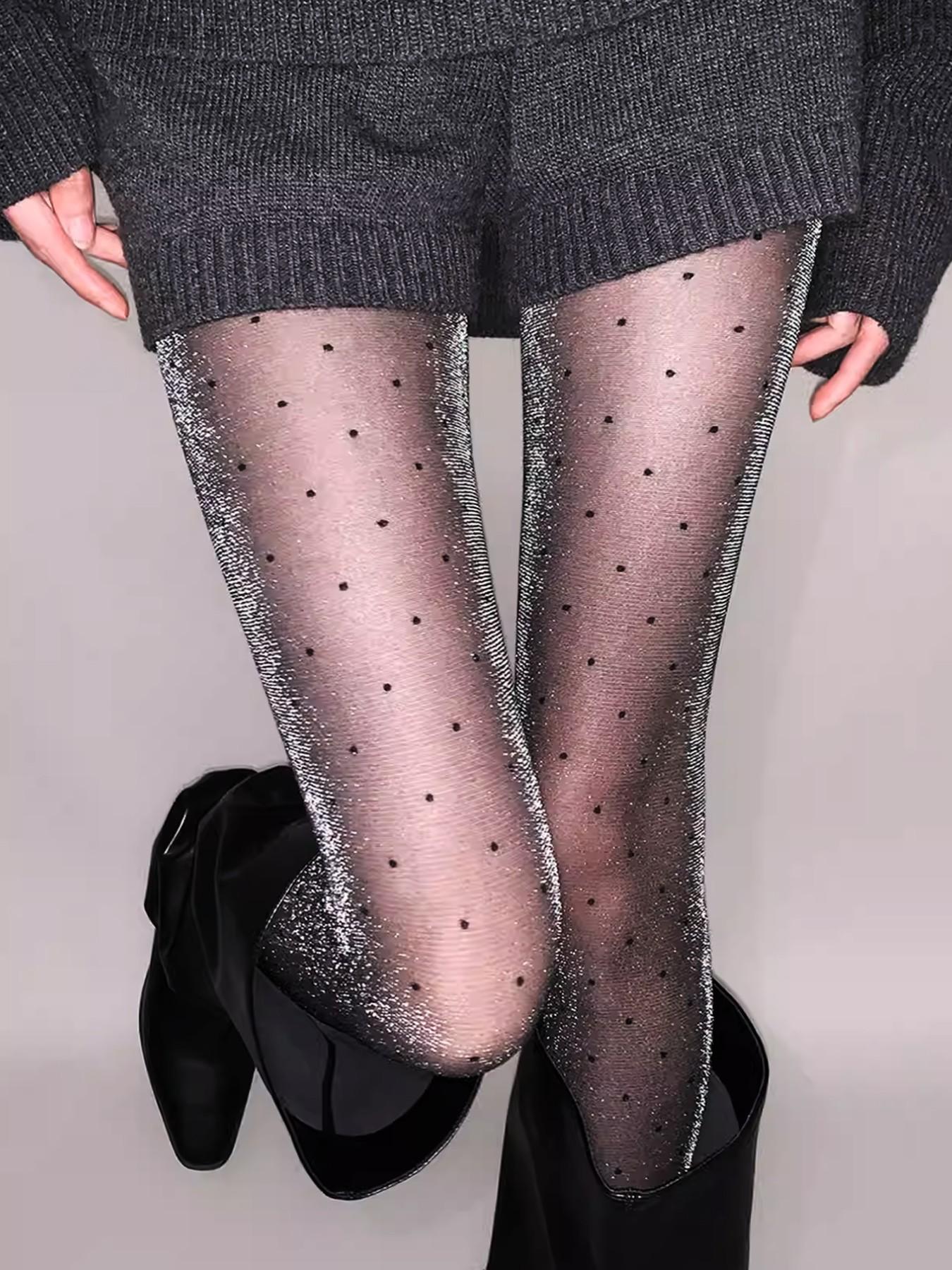 High Elasticity Silver Color Butterfly Pattern Silk Pantyhose, Slim-Fitting Sheer Stockings for All Seasons, Fashionable High Waist Socks