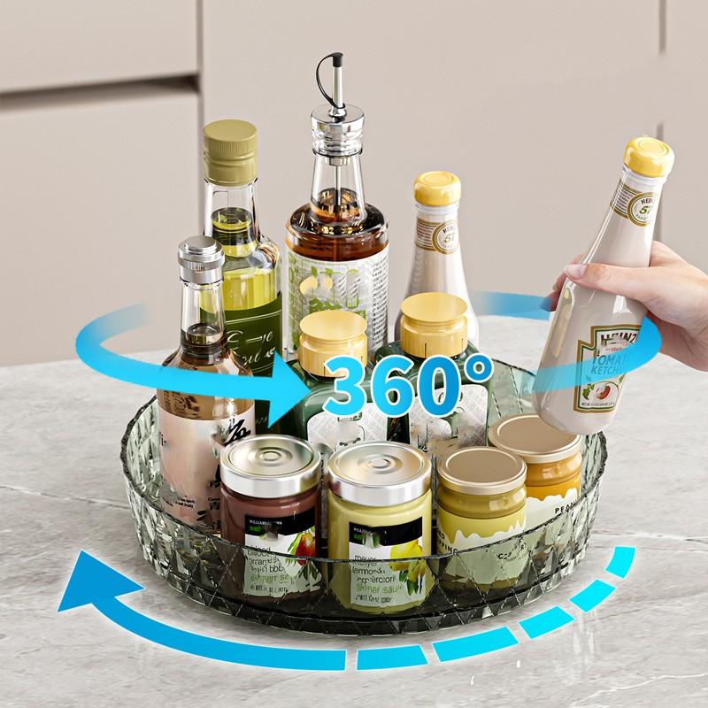 360° Rotating Kitchen and Bathroom Storage Organizer, Universal Plastic Tray for Spices and Condiments, Durable Design, Multi-Purpose Use