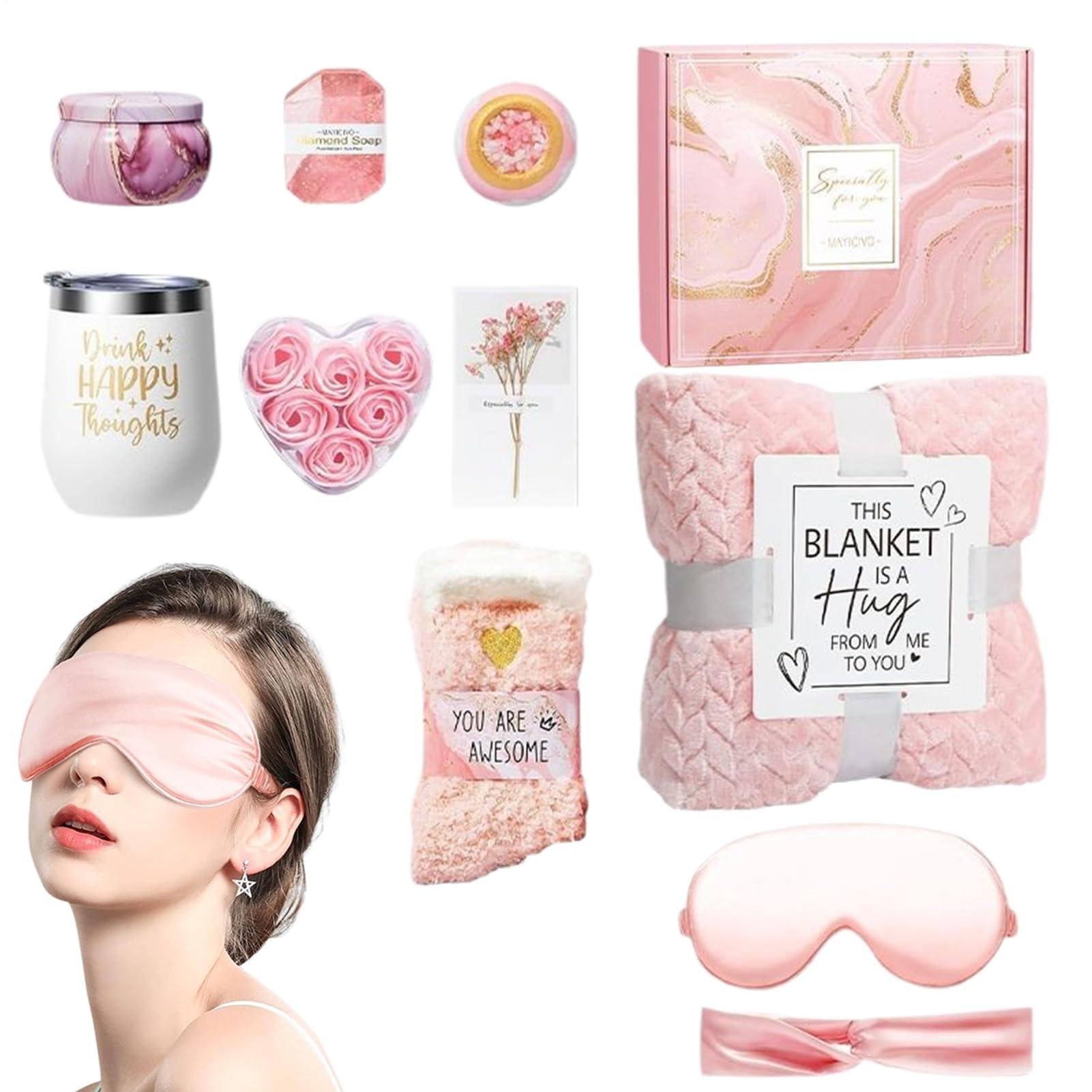 Women's Birthday Gift Set, Self-Care Spa Basket with Luxury Flannel Blanket, Unique Christmas Present for Mom Friend Sister Wife Grandma, Party Gifts