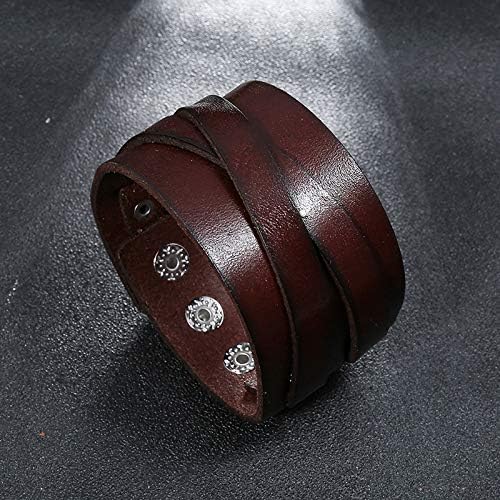 Punk Leather Bracelet for Men, Extra Wide Men's Leather Cuff Bracelet Adjustable Womens Leather Wirstbands for Rock Gothic   HipHop