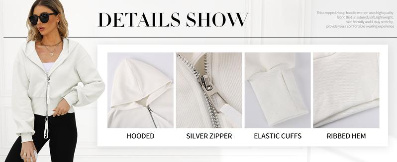 Yimoon Cropped Hoodie Women Zip Up Long Sleeve Sweatshirts Casual Fashion Hooded Workout Jacket Crop Top