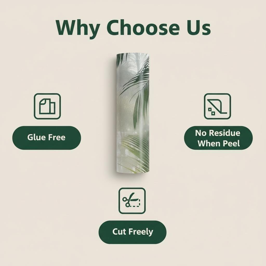 Tropical Palm Leaf Privacy Window Film, No Glue Static Window Film, Removable Home Kitchen Window Sticker, Cuttable UV Protection Window Film