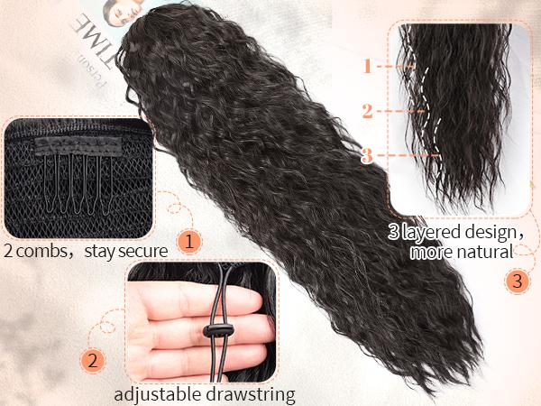 [AISI HAIR]Ponytail Extension 30 Inch Drawstring Ponytail Hair Extensions for Women Long Curly Black Brown Clip in Ponytail Synthetic Hairpieces for Daily Use