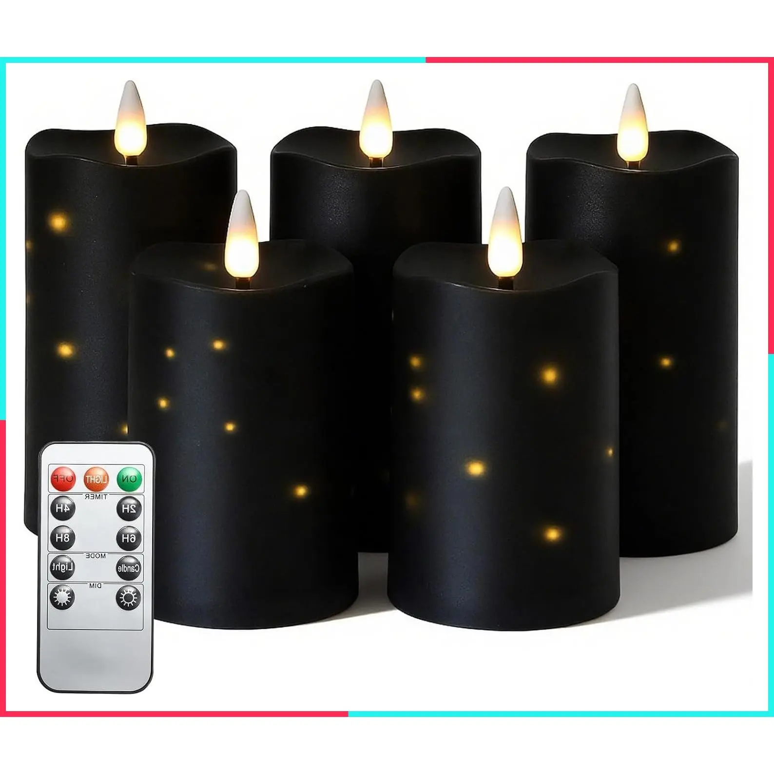 5 Packs Black Flameless Candles, Battery Operated LED Candles with Remote, Realistic Flickering Dancing Flame, Waterproof for Halloween Party Outdoor Garden