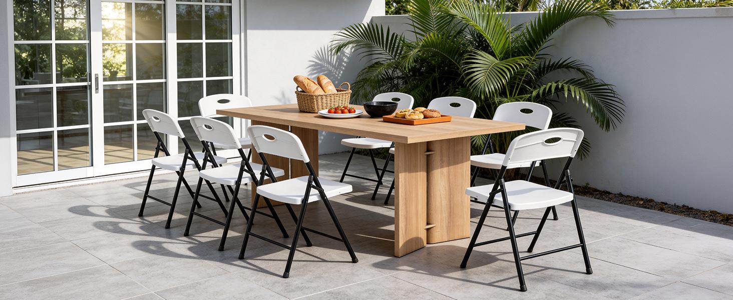 Heavy-Duty Plastic Folding Chair, Ergonomic Back, Outdoor White Folding Chairs for Outside Indoor, Portable 350 lbs Capacity Heavy Duty Plastic Metal Foldable Chairs, Stackable & Portable, for Home, Party, Indoor & Outdoor Use