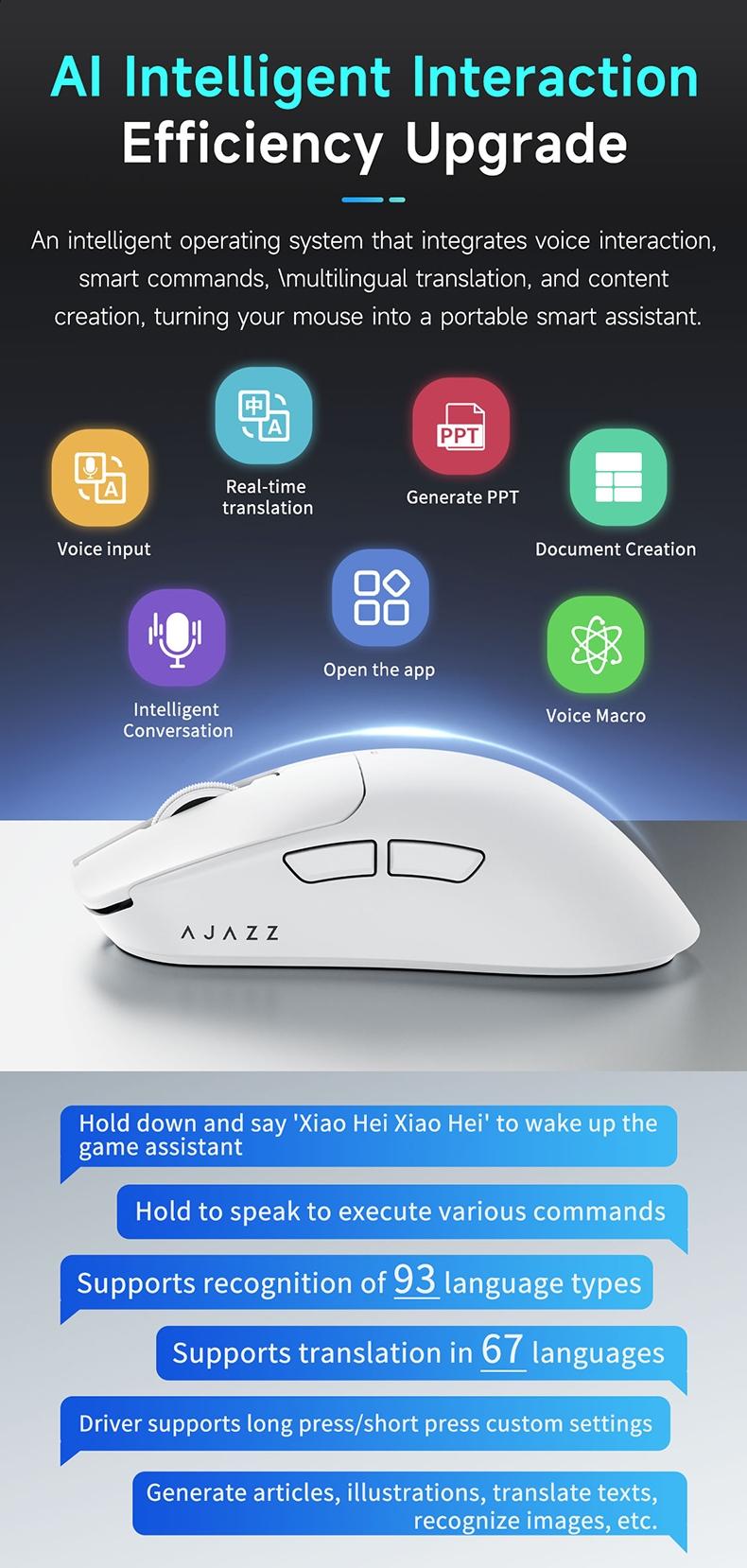 Mage Aj200 Nl Ai Mc Three-Mode Wireless Ai Mouse, Lithium Polymer Battery, Bluetooth-compatible Connectivity, Ergonomic Design, USB-C Charging